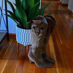 VINTAGE CHRISTIAN DIOR WOMEN’S COWBOY LEATHER TALL BOOTS EU 39 1/2 Khaki Green